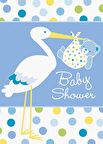 Baby Boy Stork Temalı Mavi Renk Baby Shower Davetiye 8 Adet (3984)