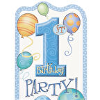 1 Yaş Doğum Günü Partisi Davetiyesi Mavi Renk 8 Adet