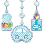 1 Yaş Temalı Asmalı İp Süs Mavi Renk 3 lü Set 12x45 cm (3984)
