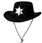 Siyah Renk Plastik Üzeri Kadife Kaplama Çocuk Kovboy Şapkası (3984)