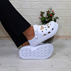 Sonimix 12901 Beyaz Taşlı Kalın Tabanlı Kadın  Terlik