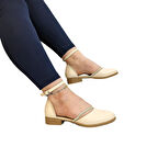 Fiyra 4050 Bej Taşlı Bilek Bağlı Karnıyarık Kadın Babet Sandalet