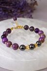 Panik Atak Doğal Taş Bileklik (Lepidolit - Ametist - Hematit)