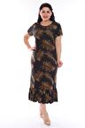 Palmiye Desenli Büyük Beden Elbise 3C-0947