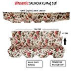 Mor Minder Süngersiz  Tenteli Salıncak Kumaş Seti 3Kişilik  164x47 cm SÜNGERSİZ  İngiliz Gülü Model