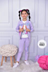 Frozen Taytlı Hırkalı 3lü İçi Kısa Kollu Kız Çocuk Takım Lila 6007