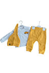 Araba Nakışlı Waffle Kumaş %100 Pamuk 3 Parça Sarı Erkek Çocuk Takım 32113