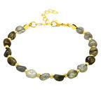 Gold Renk Metal Zincirli Dorika Top Süslemeli Amorf Labradorit Doğaltaş Kadın Bileklik