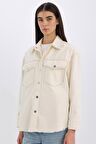 DeFacto Oversize Geniş Kalıp Cepli Püsküllü Gabardin Uzun Kollu Ceket Gömlek D5266AX24AUER118