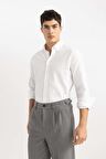 DeFacto %100 Pamuk Beyaz Modern Fit Polo Yaka Petek Dokulu Basic Düz Uzun Kollu Gömlek B7383AX24SPWT34