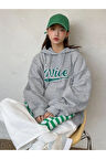 Gri Nice Baskılı Oversize Kapşonlu Sweatshirt