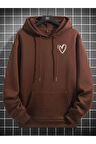 Unisex Kalp Baskılı Oversize Kapüşonlu Sweatshirt