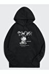 Tavşan Baskılı Oversize Kapüşonlu Sweatshirt