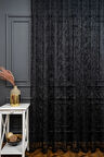 Klasik Şal Desen Siyah Renk Desen Tasarım 1e3 Kat Pileli Tül Perde