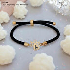 Taze Bahar Esintili Mevlana Figürlü Siyah Örgülü ve 14 Ayar Altın Plakalı Nisan Bilekliği