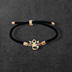 Zarafet ve Masumiyet Mevlana Figürlü Siyah Örgülü ve 14 Ayar Altın Plakalı Kuğu Bilekliği