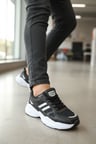 Enoch Kadın Siyah Klasik Şeritli ve Kalın Tabanlı Rahat Günlük Sneaker Spor Ayakkabı