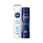 Nivea Fresh Natural Kadın Sprey Deodorant 150 ML+ Men Fresh Active Erkek Sprey Deodorant 150 ML
