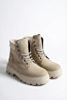 Tarzbu Süet Combat Kadın Bot, Krem Renk, Yüksek Taban, Bağcıklı, Günlük Giyim, Ayak Bileği Boyu, Spor Stil, TarzZN05