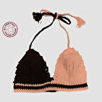 Uretti - ASLI 5776 - El Yapımı Pembe - Kahverengi Crop Top