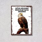 Kartal Figürlü Dekoratif MDF Tablo - "Sen Hiç Gözlerinde Korku Olan Kartal Gördün mü" Duvar Dekoru - 20x28 cm