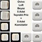 Asyagrup Ovivo Loft Beyaz İkili Set Komütatör Priz - Çerçeve Dahil