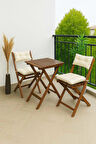 Reyo Ceviz Krem Gürgen Katlanır Minderli 3'lü Bistro Set Balkon Bahçe Masa Sandalye Seti 1.Kalite