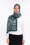 Yeşil Vintage Desenli Desenli Şifon Saten Şal - 70x170 cm