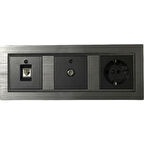 Asyagrup Ovivo Quantum Manyetik Gri Üçlü Set Telefon Uydu Priz - Çerçeve Dahil