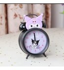 Kuromi Tasarımlı Metal Masa Saati - Işıklı Çift Zilli Nostaljik Alarm Saat Mor Siyah