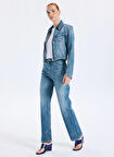Boss Yüksek Bel Düz Paça Standart Mavi Kadın Denim Pantolon 50545081