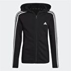 adidas G 3-Stripes Kız Çocuk Tam Boy Fermuarlı Kapüşonlu Sweatshirt Siyah IC3634