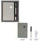 VIP Hediyelik Set - Defter, Kalem ve USB Bellek - (3’lü Kurumsal Hediye Seti) - 4080 GRİ