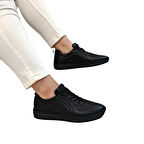 Voyager Z094 Siyah Hakiki Deri Lazer İşlemeli Kadın Ayakkabı