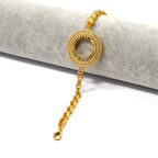 Çeyrekli Çerçeve Bileklik Altın Kaplama Arpa Zincir Taşlı Kelepçe BLK-1043