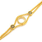 Çeyrek Altın Çerçeve Bileklik Çelik Altın Kaplama Nazar Boncuklu Model BLK-1070