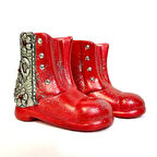 Uretti - Hülya 6683 6004 El Yapımı Alüminyum Kabartma İşlemeli Seramik Kırmızı Ayakkabı 2'li Biblo Seti