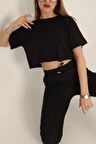 Süprem Crop Tişört Kadın Siyah