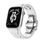 Apple Watch 44mm Uyumlu KRD-127 Metal Tokalı Silikon Kordon