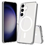 Galaxy S24 FE Uyumlu Kılıf Magsafe Şarj Özellikli Şeffaf Sert PC Embos Kapak