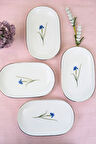 Tabak Evi Porselen Natura İris Altın Yaldızlı Oval Kayık Tabak 27,50x17,50x3cm 4 LÜ