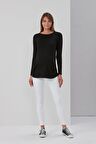 IŞŞIL 0362-Viskon Körüklü Düz Hamile Uzun Kol T-Shirt Siyah-S