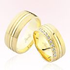 Sarı Taşlı Bombeli Altın Alyans 4202