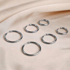 Çelik Kadın Küpe, 6'lı Halka, Gümüş Renk, No:58