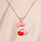 Çelik Kadın Kolye, Gold Renk Harf Kolye, Mini Boncuk Detaylı, No:97A