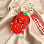 Kırmızı Çilek Desenli Silikon Cüzdan-Anahtarlık, No:220