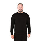 Siyah Erkek Sweatshirt, 3 İplik Kumaş, Normal Fit