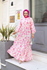 Kadın Düğmeli Desenli Pembe Modal Elbise