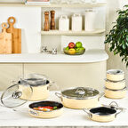 Karaca Erva Emaye İndüksiyon Tabanlı 14 Parça Tencere Çeyiz Seti Krem