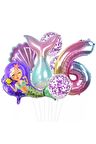 Deniz Kızı Kuyruğu Deniz Kabuğu Gökkuşağı Rakam Balon Pullu Şeffaf Balonlu Deniz Kızı Konsepti